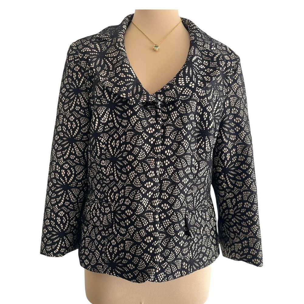 Kasper Women Lace Overlay Blazer 16 Black Cream Floral Career Jacket